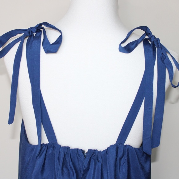 Parker Stealth Blue Tie Popover Mini Dress Large - Picture 5 of 13